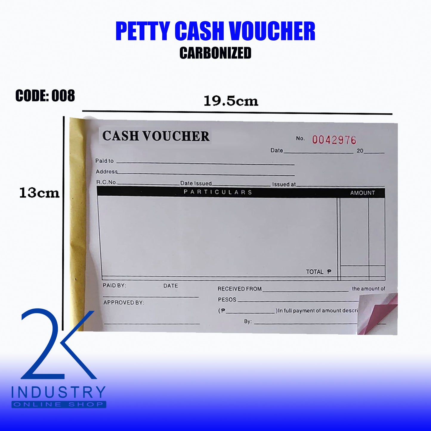 CARBONIZED PETTY CASH VOUCHER- 1 BOOKLET