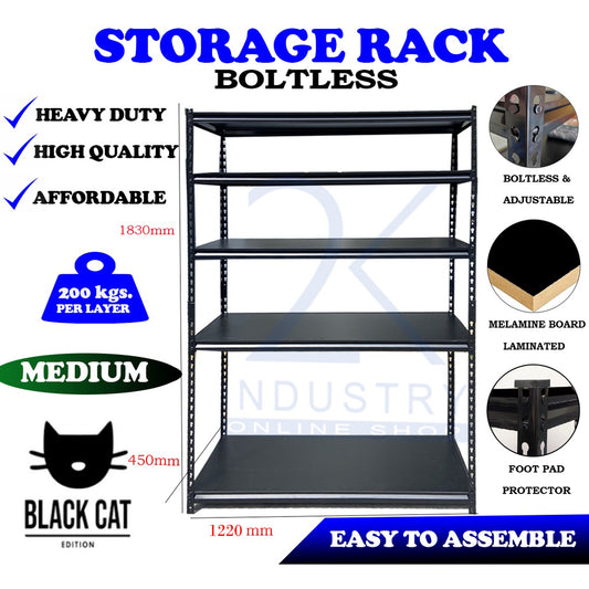 (MEDIUM) DIY STORAGE RACK BLACK CAT SHELVES- STEELRACK BLACK LAMINATED