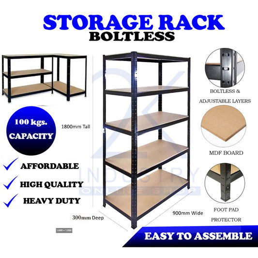 BOLTLESS STEEL RACK SHELVES 5 LAYERS ADJUSTABLE STOCKING RACK ORGANIZER 180X90X30CM