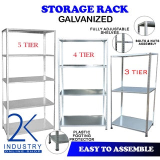 GALVANIZED SHELVES 3, 4, 5 TIER ADJUSTABLE STORAGE RACK LIGHT DUTY (30KGS PER LAYER)