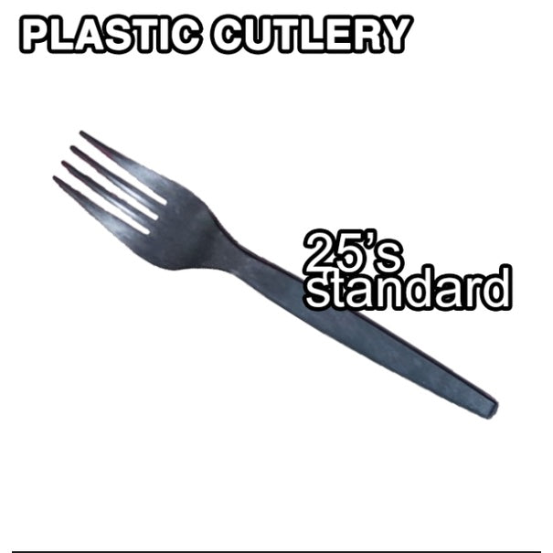 PLASTIC SPOON & FORK UTENSILS (CUTLERY DISPOSABLE) WHITE & BLACK