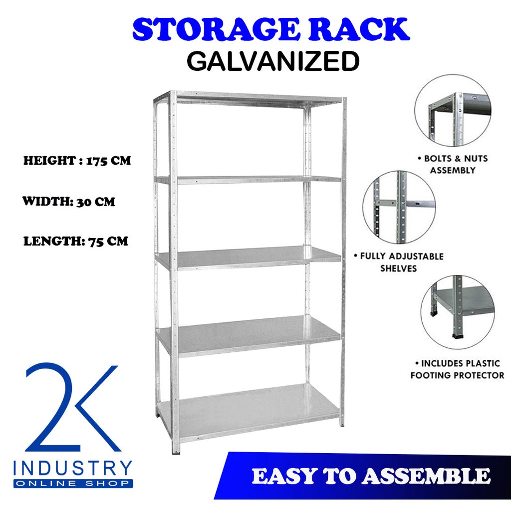 GALVANIZED SHELVES 3, 4, 5 TIER ADJUSTABLE STORAGE RACK LIGHT DUTY (30KGS PER LAYER)