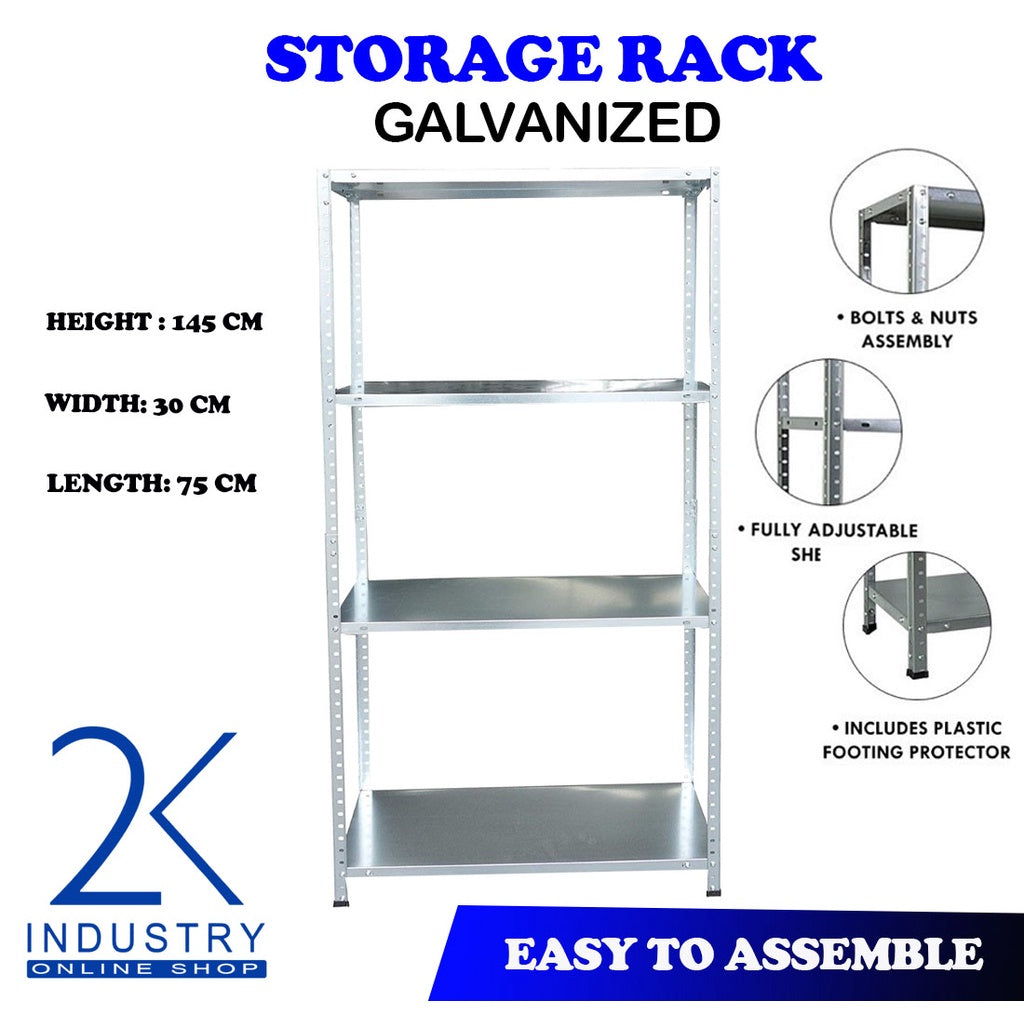 GALVANIZED SHELVES 3, 4, 5 TIER ADJUSTABLE STORAGE RACK LIGHT DUTY (30KGS PER LAYER)