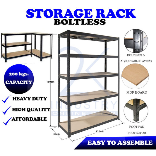 (MEDIUM) BOLTLESS STEEL RACK SHELVES 5 LAYERS ADJUSTABLE STOCKING RACK ORGANIZER 180X120X45CM