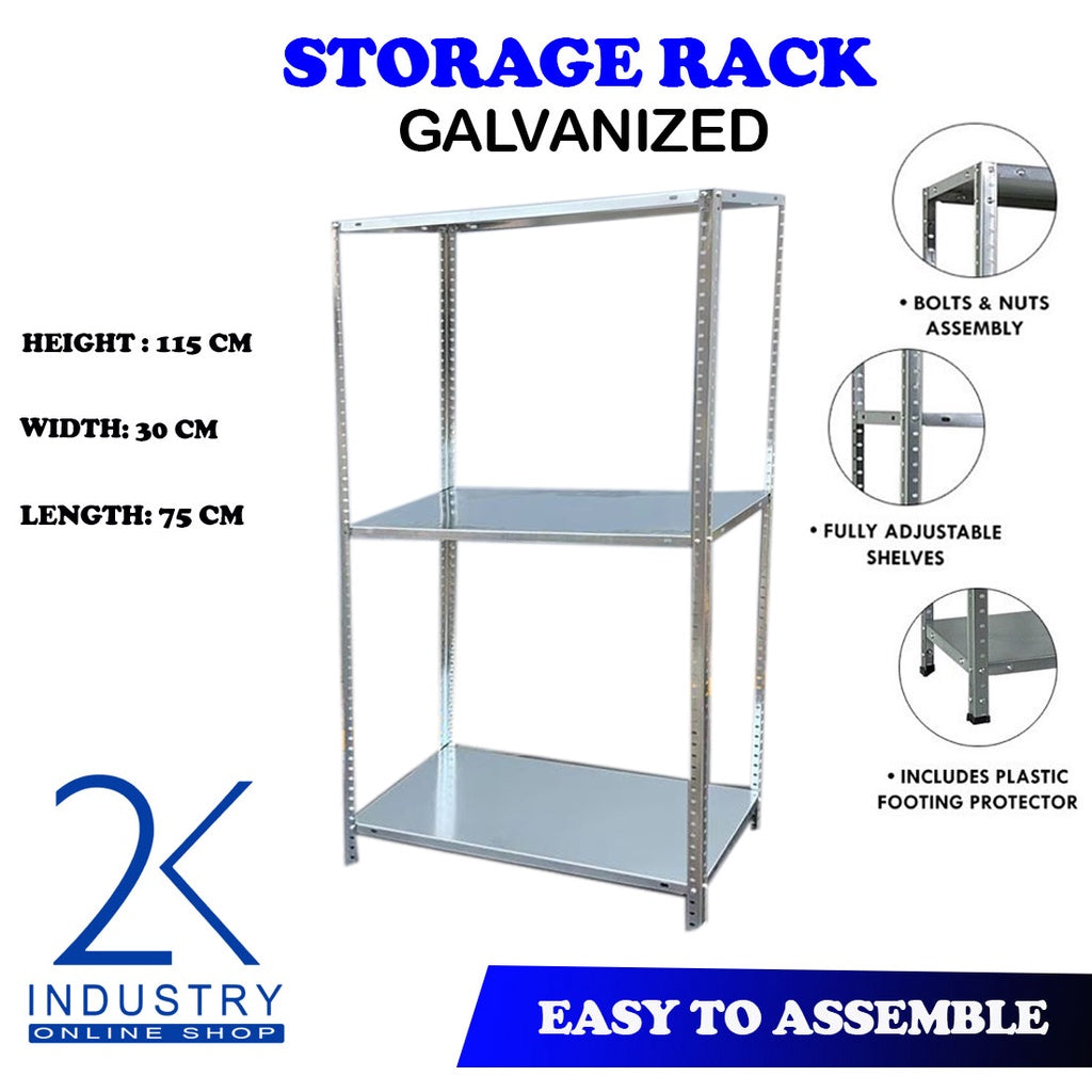 GALVANIZED SHELVES 3, 4, 5 TIER ADJUSTABLE STORAGE RACK LIGHT DUTY (30KGS PER LAYER)