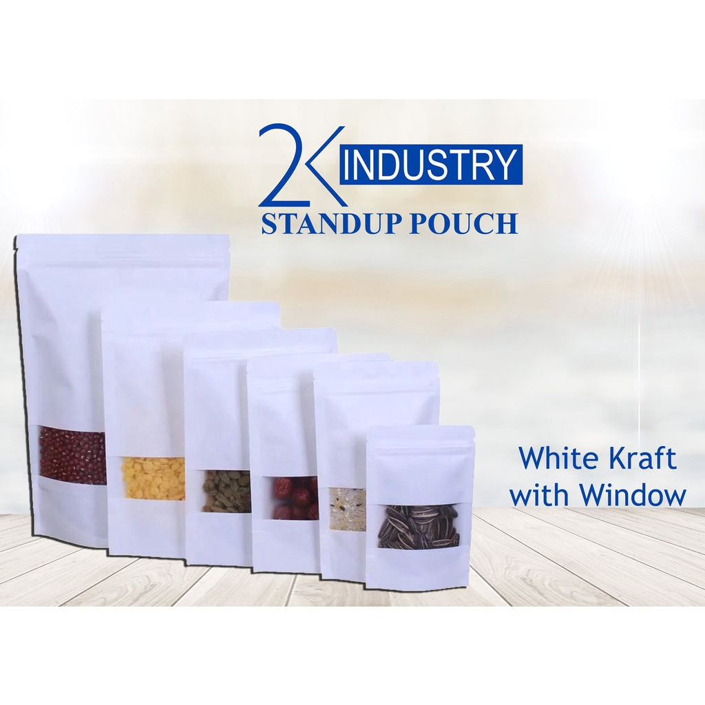 50pcs. Kraft Paper POUCH Stand Up Pouch Resealable, with Window FOOD GRADE
