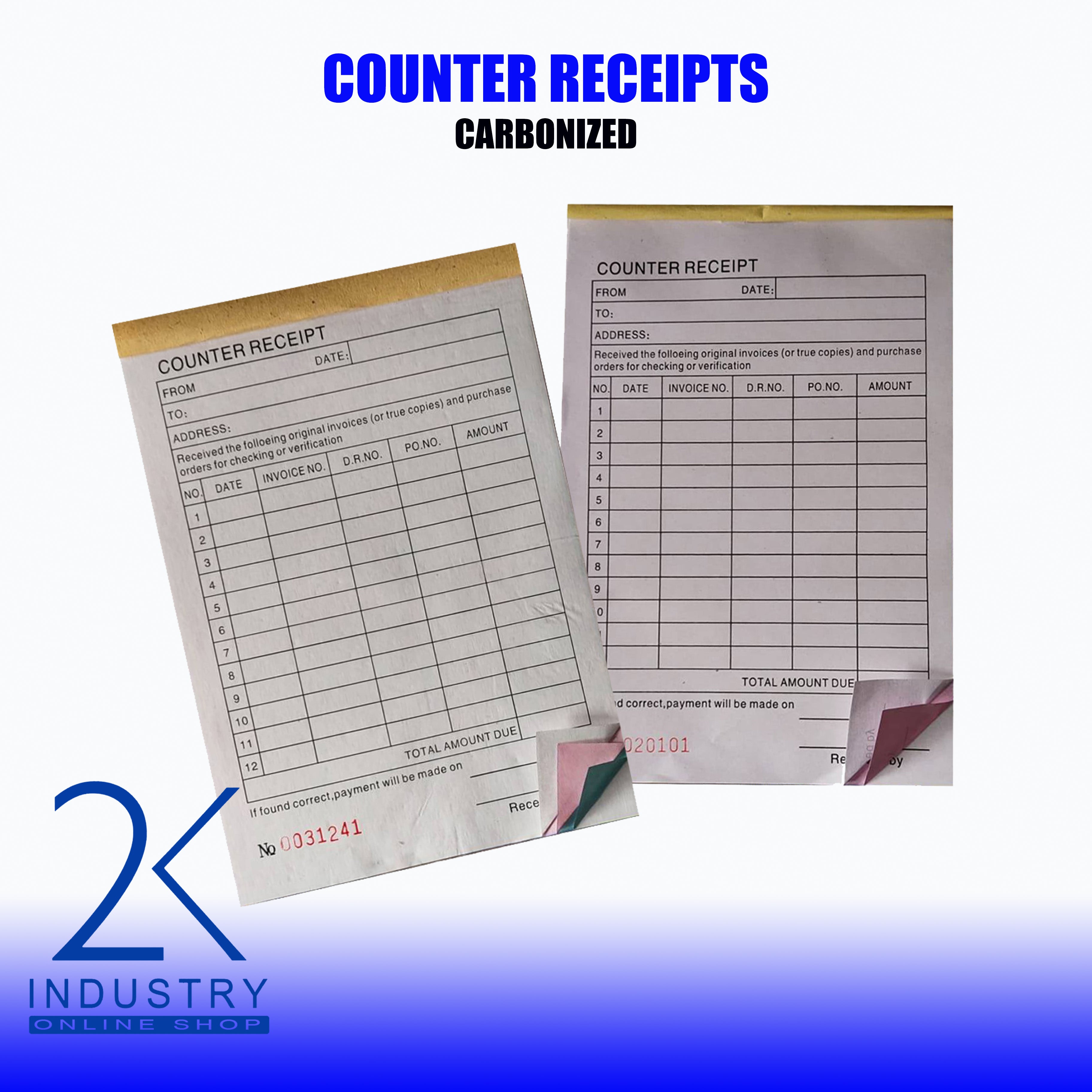 CARBONIZED COUNTER RECEIPT - 1 BOOKLET – 2K Industry Online shop