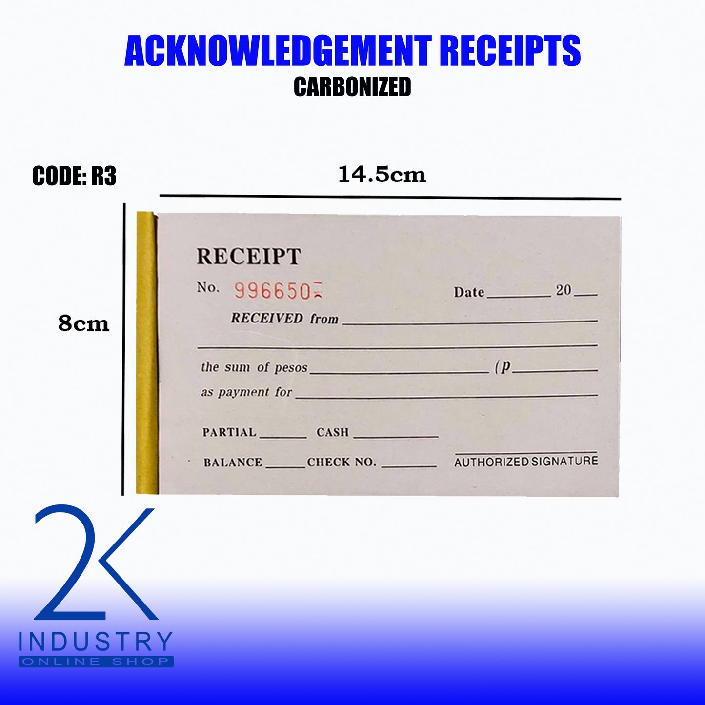 CARBONIZED ACKNOLEDGEMENT RECEIPT- 1 BOOKLET